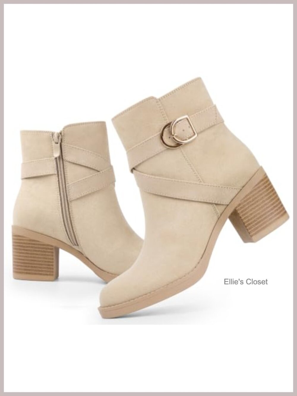 Women's Chunky Stacked Heel Ankle Boots Buckle Strap Zip Booties